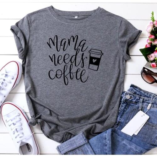 100%Cotton S-5XL Summer Cartoon Mama Needs Coffee Womens T-shirt O-Neck Harajuku Top Casual Female T shirt Oversized Size