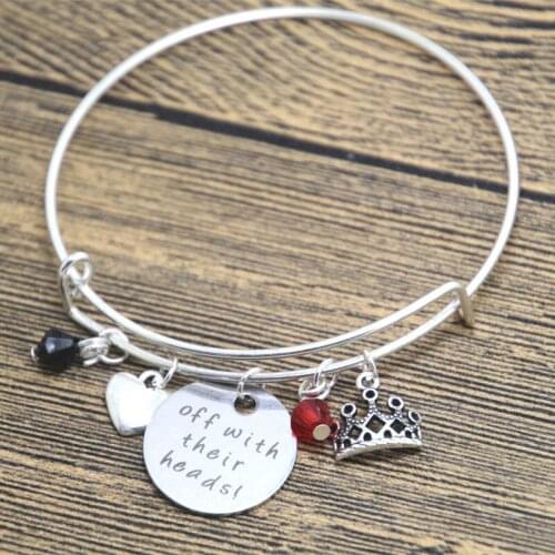 12pcs/lot Alice in Wonderland Inspired bracelet Villain Red Queen of Hearts Off With Their Heads Silver tone crystal bangle