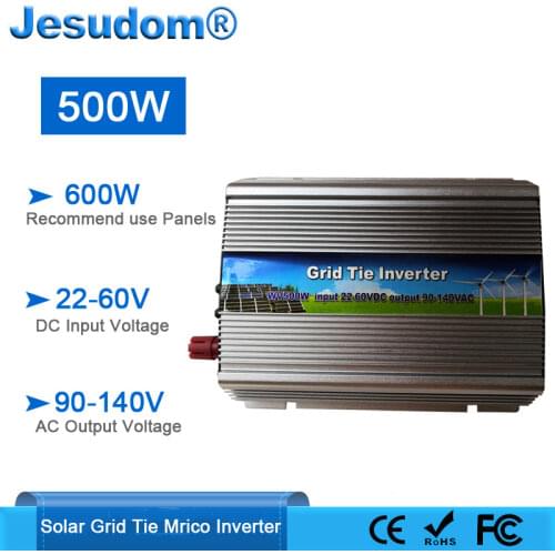 500W Micro Grid Tie Inverter for 30V/36V Solar Panel DC 22-50V to AC110/220V 50/60Hz Pure Sine Wave Converter