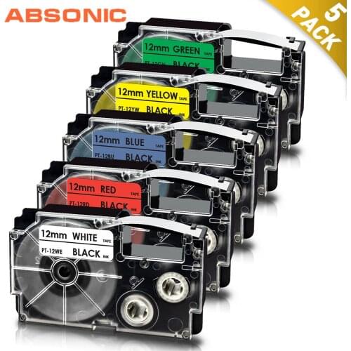 5 Color XR-12WE XR-12RD XR-12BU XR-12YW XR-12GN Multicolor Casio label tape compatible for KL-60 KL-60SR KL-750 EZ Label Maker