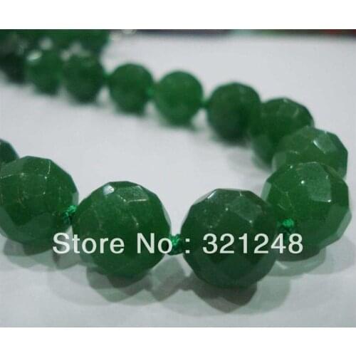 Free shopping new diy Stunning!12mm Green chalcedony jades natural stone Faceted Round Necklace 18" GE5335