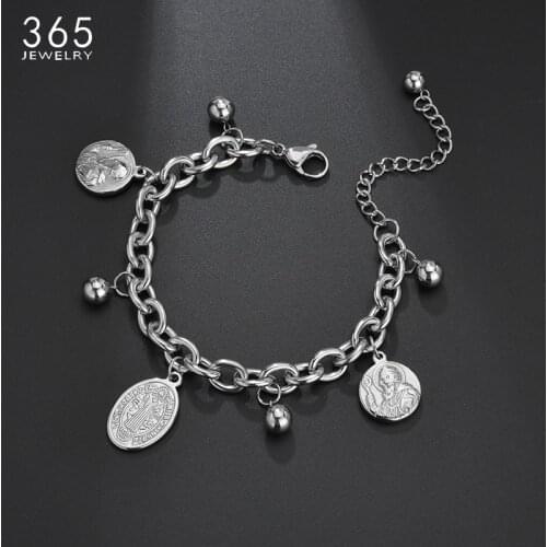 Religious Stainless Steel Saint Benedict Medal Bracelet With Beads Adjustable Steel Charm Bangles Men Women Birthday Gift
