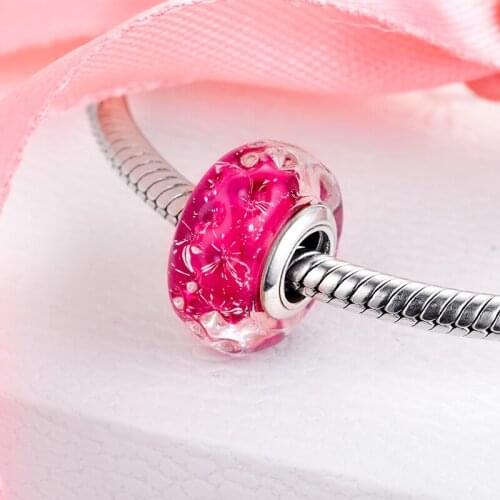 CKK Fit Original Pandora Bracelet 925 Sterling Silver Beads Wavy Fancy Pink Murano Glass Charms DIY Jewelry Gift Wholesale