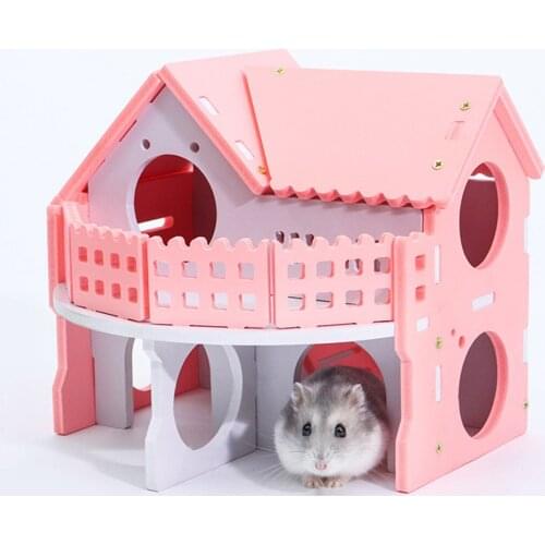 Wood Pink Hamster House Villa Exercise Funny Hideout Nest Toy for Small Animals