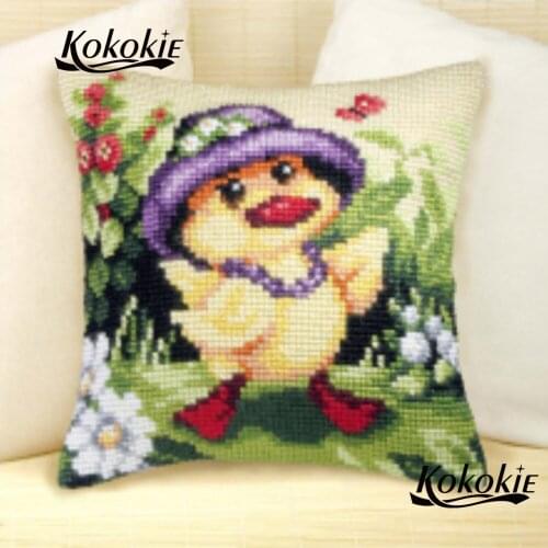 Diy material for handicraft cushion mat cross stitch set sales embroider needlework kits throw pillow duck printing pillowcase