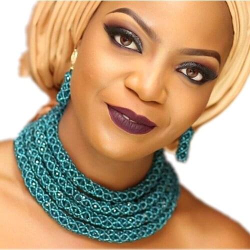 Dudo Jewelry Sets Teal Green Bridal Necklace And Earrings Set 4 Layers African Nigerian Beads Wedding jewelry Sets