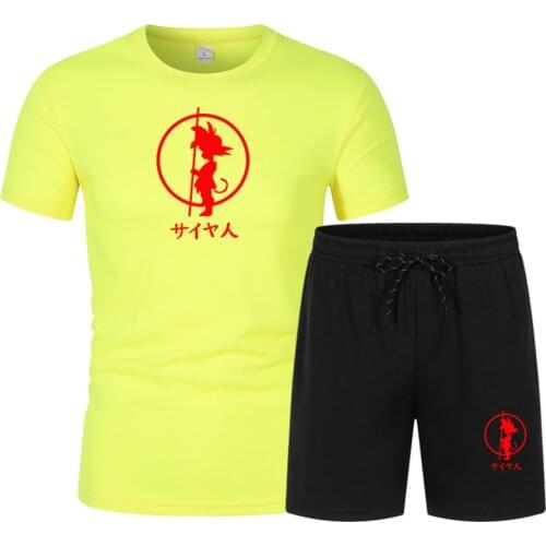 Son Goku TShirt Mens Summer Casual Mens T-shirt Multicolor Streetwear T-shirt + Shorts 2-piece Set Cartoon Anime Mens Clothes