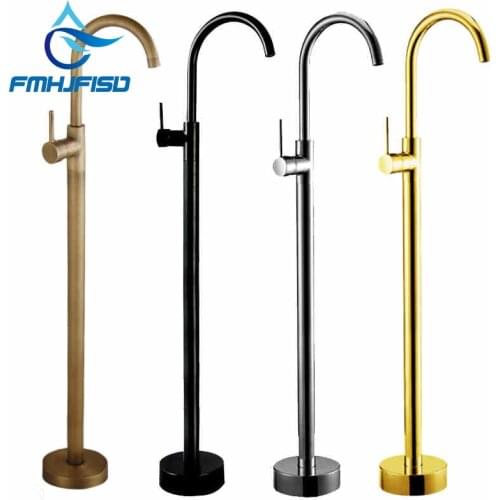Chrome/Gold/Antique/ORB Bathroom Floor Mount Faucet Tub Filler Single Pole Swivel Spout Bath Shower Single Handle 4 Color Choose