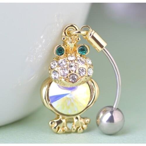 Flash Rhinestone Frog Piercing Belly Button Cross Ring Belly Chain Surgical Steel Jump Rings Button Accessories 16G 1.2mm Bar