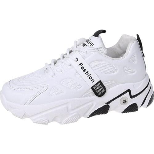 Platform Sneakers Women Shoes Casual Lace Up Thick Sole Shoes Women Black White Chunky Sneakers Mesh Cloth Vulcanize Shoes 35-40