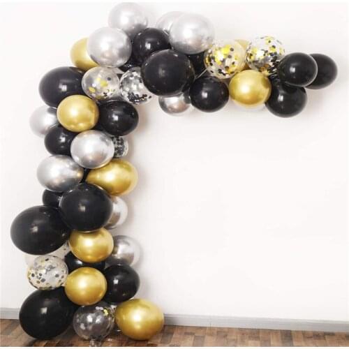 63pcs 12inch Black Gold Balloon Kit Metal Silver White Confetti For Birthday Wedding Party Supplies Decoration