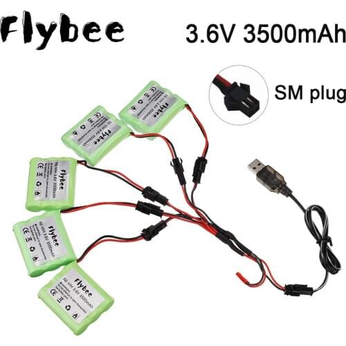 5pcs/set 3.6v AA 3500mah NiMH Battery with charger For Rc toy Car Tanks Trains Robot Boat Gun parts Ni-MH 3000mah 3.6v Battery