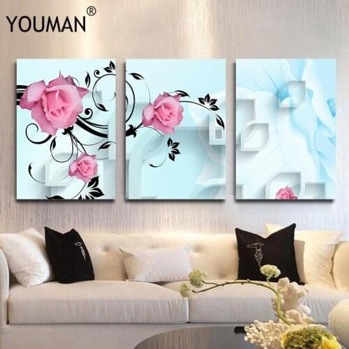 Wallpaper Modern Print on Canvas Unframed 3D Red Roses Flowers Wall Painting Fashion Living Room Home Decor Wall Papers For 3 D