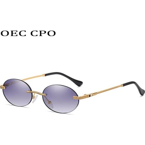 OEC CPO New Women Rimless Sunglasses Brand Designer Fashion Oval Sun Glasses Female Shades Alloy Eyeglass Lady Driver Goggles