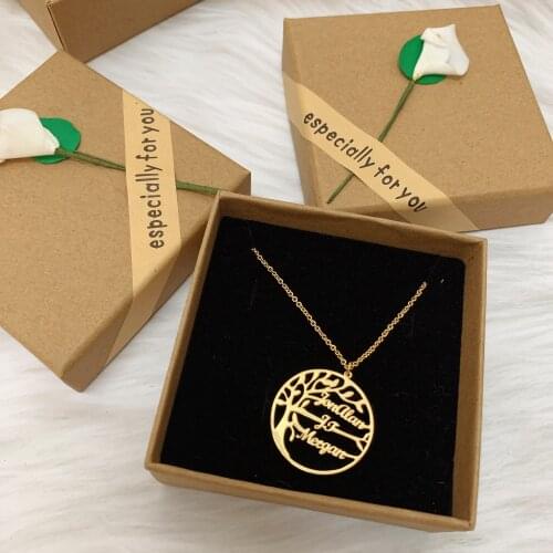 Custom Tree Of Life Custom Name Necklace Stainless Steel Golden Family Tree 4 Name Engraving Necklace Jewelry Couple Gifts