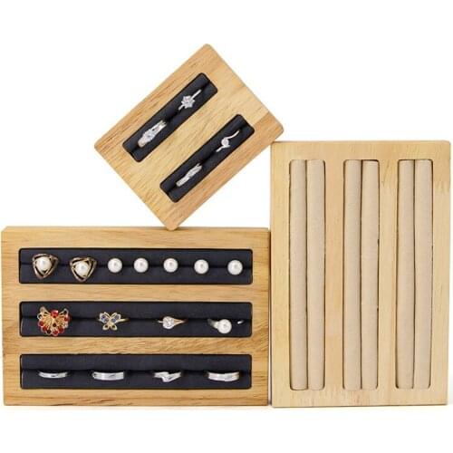 Portable Wood Stackable + fibra Tray Ring Earrings Jewelry Insert Display Cases Organizer Holder For Women Girls Makeup