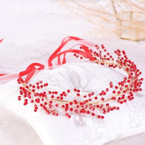 Gold Color Hairbands Red Crystal Bridal Women Hair Jewelry Accessories Wedding Bride Hair Decoration Ornament
