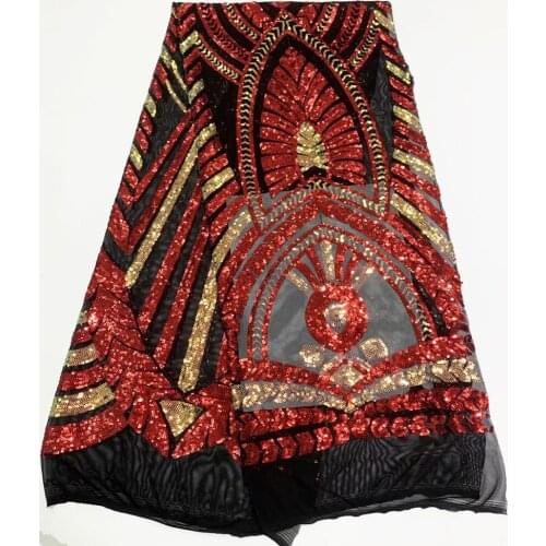 Stretchable Red Sequins And Black Mesh Lace Fabric 2020 Naples Italy Elegant Women Wedding Dress Sequined Elastic Lace Material