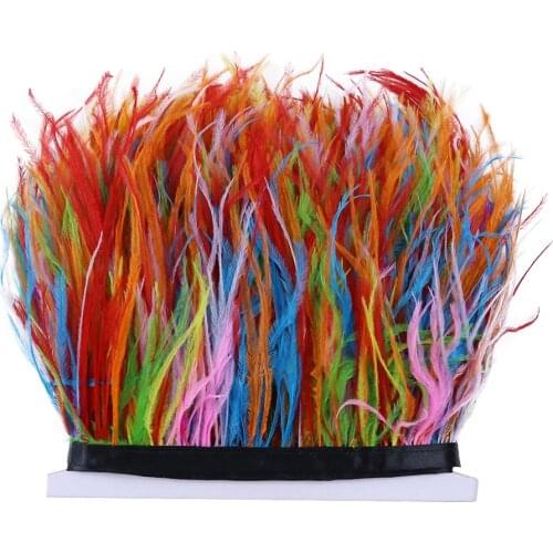 1Meter Colorful Ostrich Feathers Trim Ribbon 10-15CM Fluffy High Quality Plumes Wedding Dress Sewing Accessory Crafts Decoration