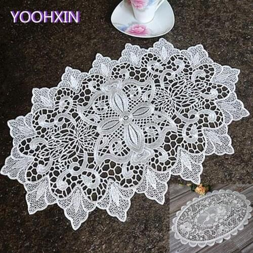 Luxury Lace oval Embroidery drink table place mat Christmas pad Cloth coffee placemat cup mug tea coaster dining doily kitchen