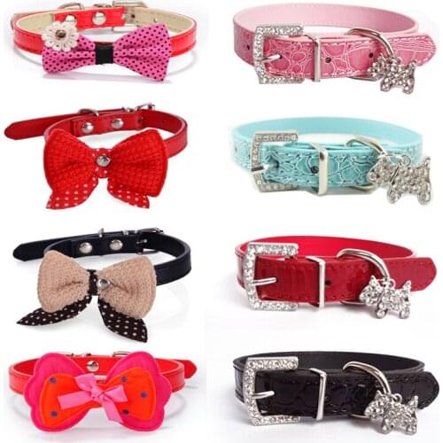 Cute Crystal Pendant Pet Dog Collar Leather Puppy Pet Buckle Dog Leads Neck Strap Animal Pet Accessories Dog Leash and Harnesses