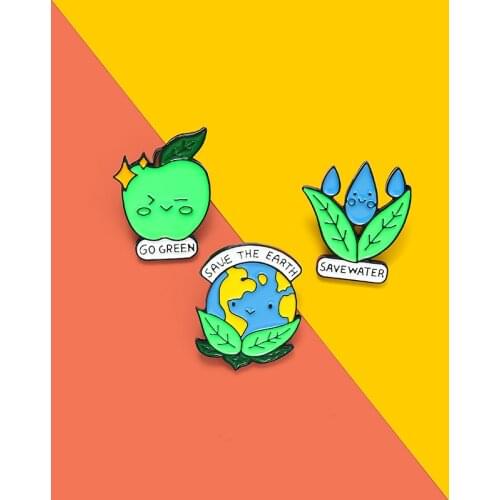 Save the Earth Enamel Pins Protect Environment Brooches Bag Clothes Lapel Pin Go Green save water Badge Jewelry Gift for Friends