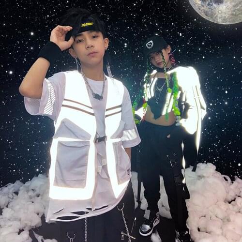 Reflective Hip Hop Costume Boys' Hip Hop Performance Children Fashion Street Dance Suit Girls Jazz Dance Clothing Summer BL6337