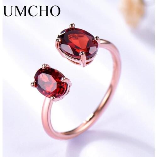 UMCHO 2.5ct Natural Red Garnet Ring Real 925 Sterling Silver Rings For Women Gemstone Birthstone Birthday Gift 2018 New