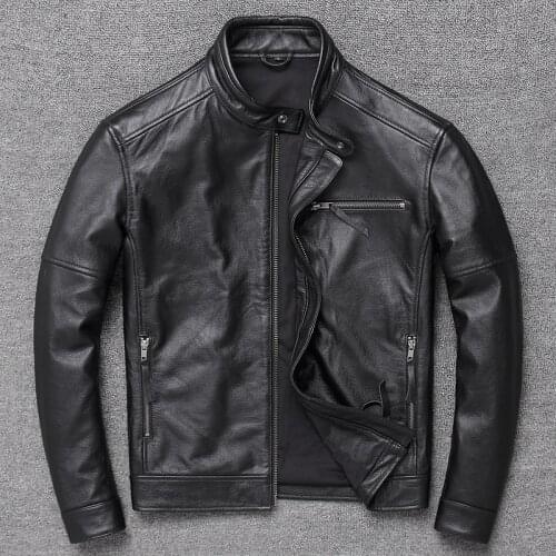 High Quality Real Genuine Leather Jacket Men Short Casual Cowhide Coat Motorcycle Jacket Mens Clothing Chaqueta Hombre WPY2483