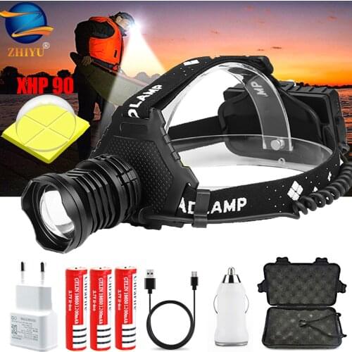 XHP90.2 Led Headlamp Headlight Super Powerful Head Lamp Torch 18650 USB Rechargeable Head Fishing Light XHP50.2 Zoom Head Torch