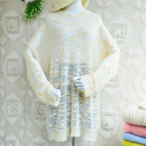 Ladies women casual fashion spring autumn hairy mohair medium long pullover angora goat wool thin lazy jumper sweater pull dress