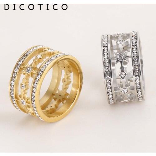 Dicotico Goldcolor Stainless Steel Rings For Women Cubic Zirconia Wedding Bands Anillos Mujer Femme Jewelry Party Gift