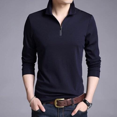 2020 Brand New Zipper Up T-Shirts Men Solid Color Slim Fit Shirt Long Sleeve Tshirt Mens Casual T Shirts Brand Clothing