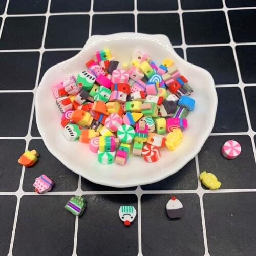 30pcs 10mm Ice Cream Face Beads Polymer Clay Spacer Loose Beads For Jewelry Making DIY Handmade Jewelry Crafts#09