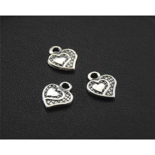 50pcs Silver Color Heart in heart Charm Pendant DIY Necklace Bracelet Bangle Findings 7x10mm A1487