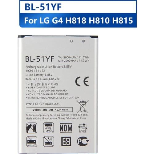 Agaring Original Replacement Phone Battery BL-51YF For LG G4 H818 H810 VS999 F500 F500S F500K F500L Rechargeable Battery 3000mAh