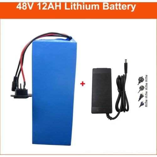 750W 48V 12AH Lithium ebike Batterie 48 V 13S Electric Bike 18650 battery pack with PVC case 20A BMS 54.6V 2A charger