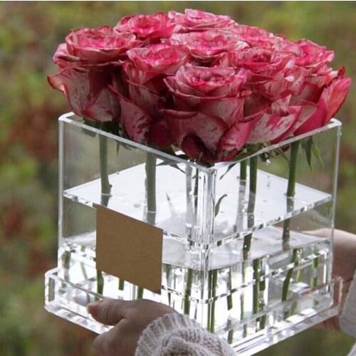Acrylic Rose Flower Display Storage Box Makeup Organizer Cosmetic Holder Flower Gift Box Case With Cover for Valentines present