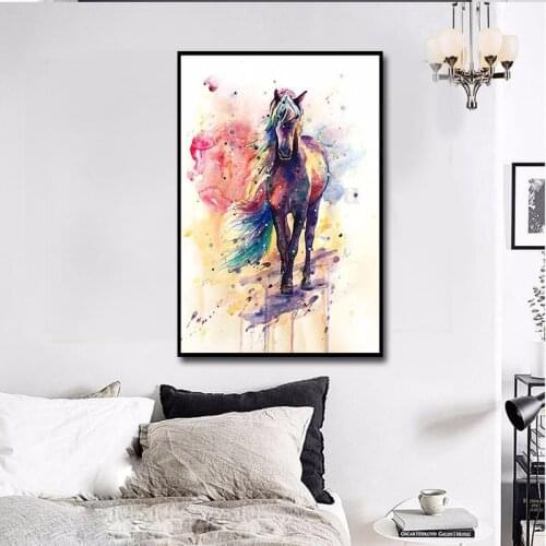 Watercolor Horse Galloping Painting Bedroom Living Room Bedside Decoration Painting Canvas Painting Garden Decoration Kitchen