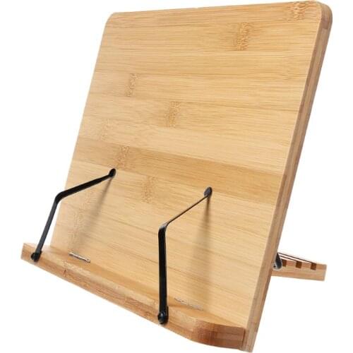 Bamboo Adjustable Reading Book Holder Tray Page Paper Clips Foldable Tablet Cookbook Portable Sturdy Bookstand U4LD