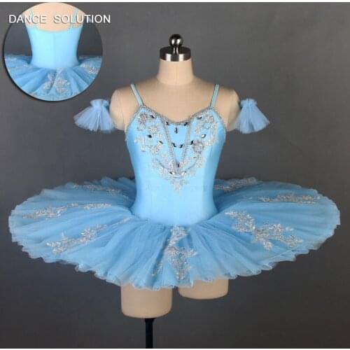 Pale Blue Spandex Camisole with Applique and Rhystone Leotard Tutu for Woman & Child Ballerina Stage Performance Costumes BLL057