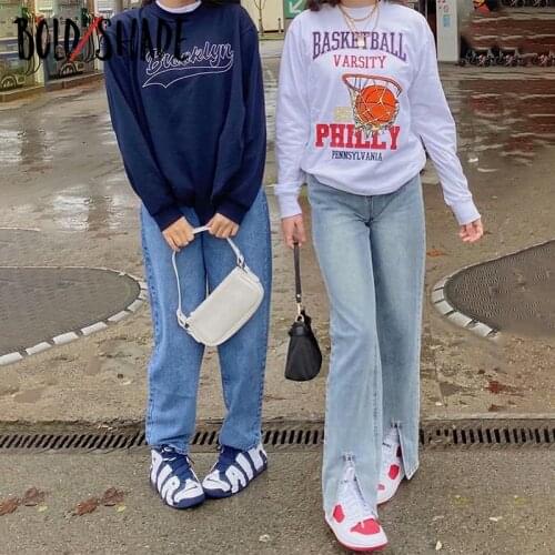 Bold Shade Skater Style Friends Deinm Jeans Indie Grunge High Waist Solid Split Y2K Fashion Jeans for Teen Girls Casual Vintage