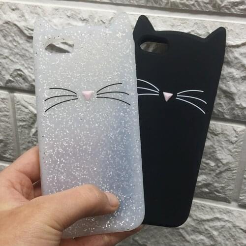 For iPhone 5 5S SE Case 3D Cute Cartoon Animal Beard Glitter Cat Ear Phone Cases For iPhone X 6 6S 7 8 Plus Silicon Soft TPU