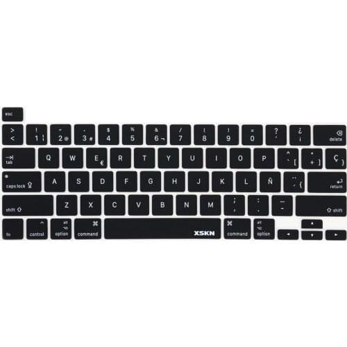 XSKN Spanish Black Silicone Keyboard Cover Skin for A2251 A2289 US Version 2020 New MacBook Pro 13 inch Touch Bar & Touch ID