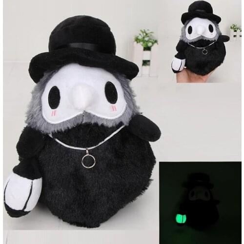 20cm Steampunk Plague Doctor Plush Toy Plague Beak Doctor Stuffed Toys Luminous Doll Gift for Kids