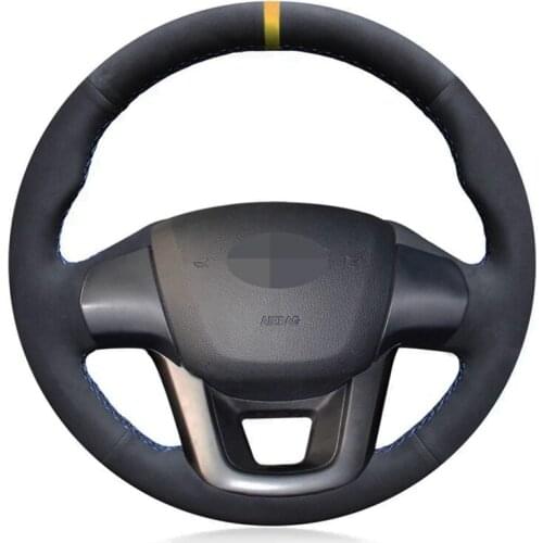 Car Steering Wheel Cover DIY Hand-stitched Black Suede For Kia K2 Rio 2011 2012 2013 2014 2015 2016 Parts