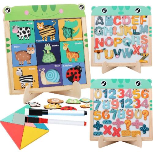 Childrens Wooden Double-sided Magnetic Drawing Board Early Education Puzzle Magnetic Cartoon Variety Jigsaw Puzzle Toy for Kids