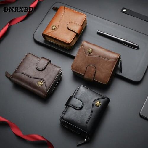 Men Wallet New Vintag Clutch Purse Zipper&Hasp Design Small Wallet Leather Male High Quality Short Wallet Carteira Purse For Men