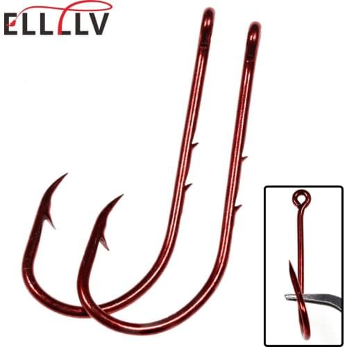 Elllv 20PCS Red Baitholder Fishing Hook Offset Narrow Bait Hook #14 - 5/0 Double Barbs High Carbon Steel Fish Hooks