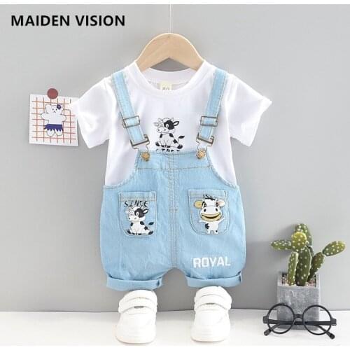 Newly-arrived Baby Boys Girls Cartoon Clothes Outfit Suit Cute Cows Children Summer Cotton Kids Boys Sets T-Shrit+Denim overalls